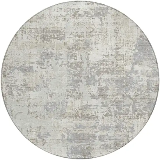 8' Ivory And Gray Round Abstract Washable Indoor Outdoor Area Rug Photo 2