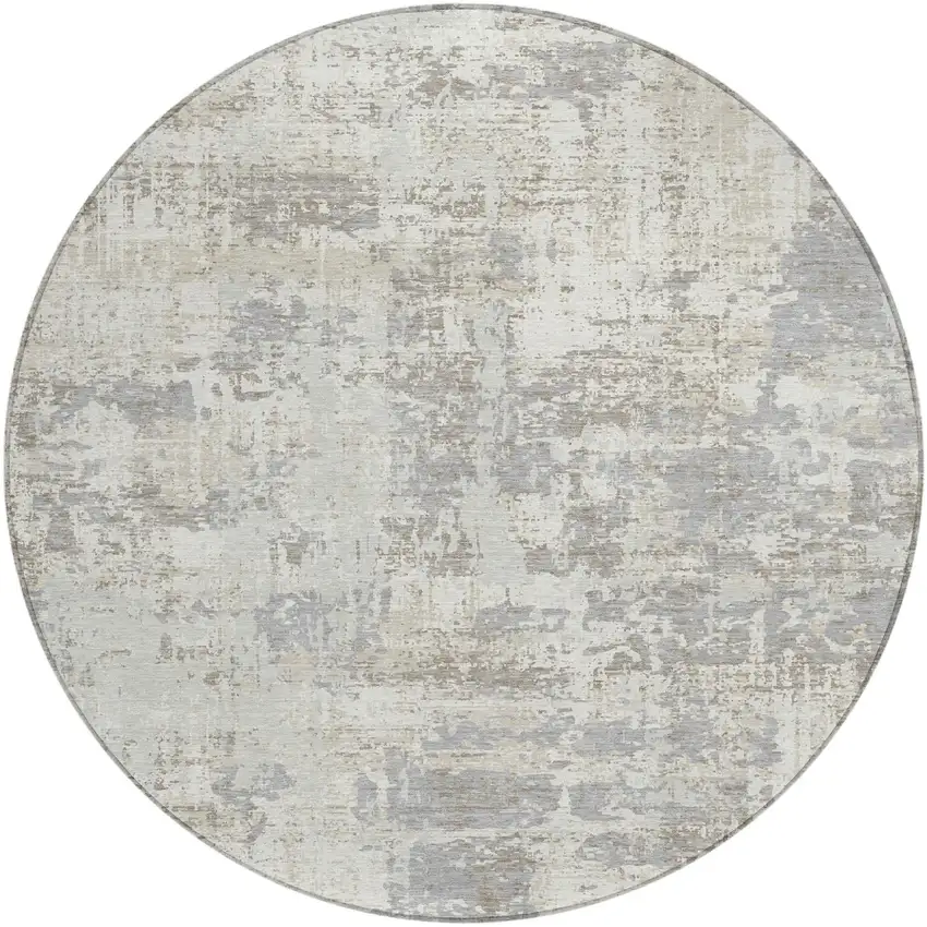 8' Ivory And Gray Round Abstract Washable Indoor Outdoor Area Rug Photo 2
