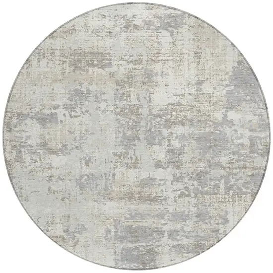 8' Ivory And Gray Round Abstract Washable Indoor Outdoor Area Rug Photo 4