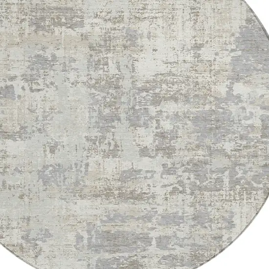 8' Ivory And Gray Round Abstract Washable Indoor Outdoor Area Rug Photo 3