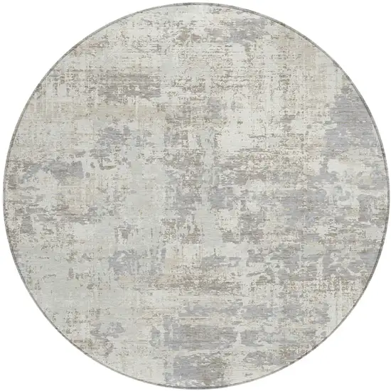 8' Ivory And Gray Round Abstract Washable Indoor Outdoor Area Rug Photo 2