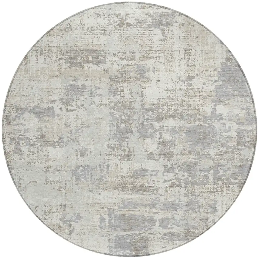 8' Ivory And Gray Round Abstract Washable Indoor Outdoor Area Rug Photo 2