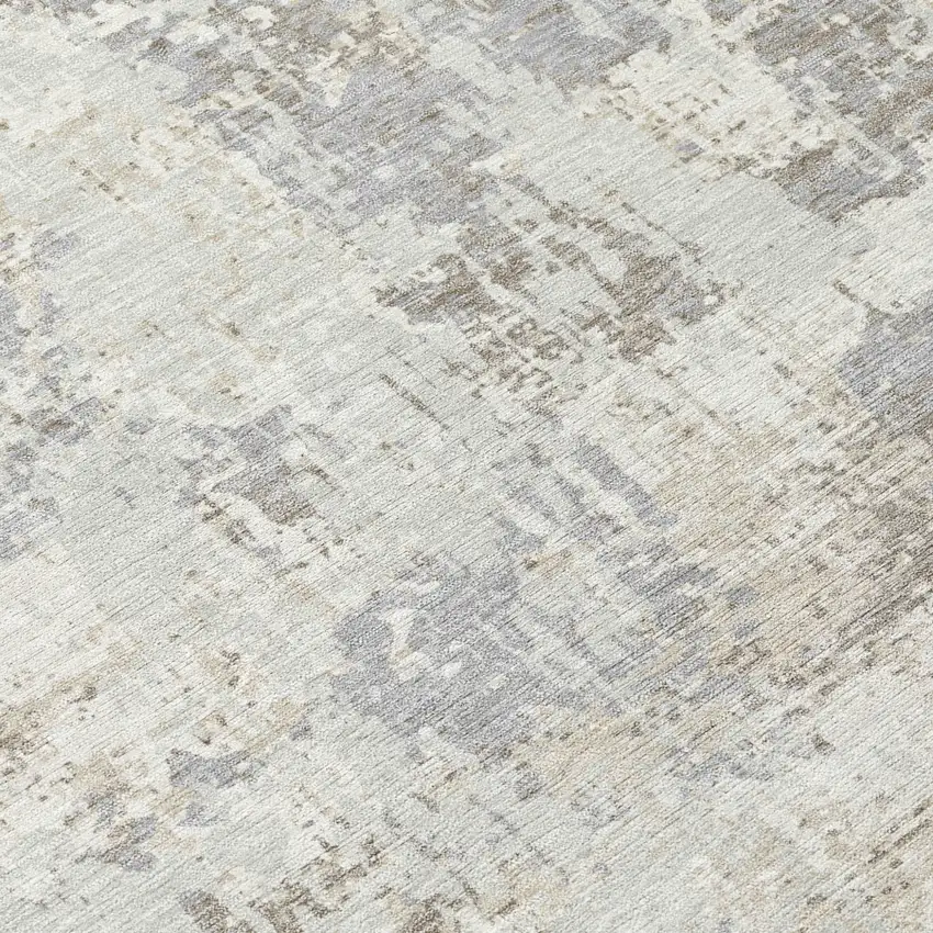 8' Ivory And Gray Round Abstract Washable Indoor Outdoor Area Rug Photo 8