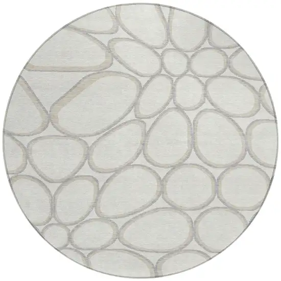 8' Ivory And Gray Round Abstract Washable Indoor Outdoor Area Rug Photo 4