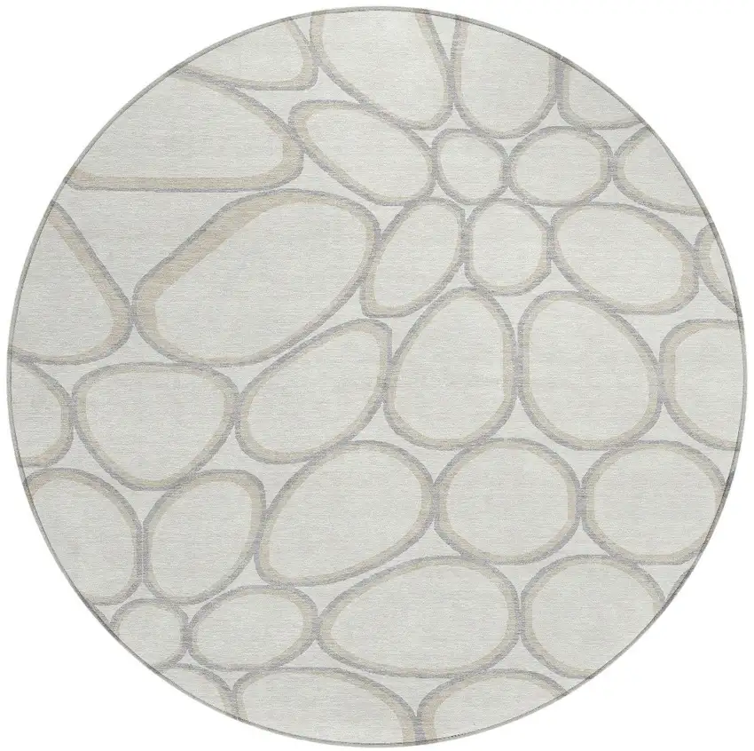 8' Ivory And Gray Round Abstract Washable Indoor Outdoor Area Rug Photo 4