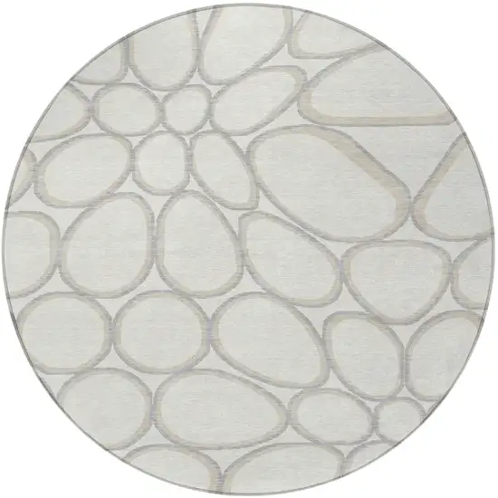 8' Ivory And Gray Round Abstract Washable Indoor Outdoor Area Rug Photo 5
