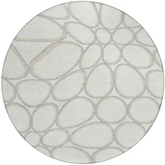 8' Ivory And Gray Round Abstract Washable Indoor Outdoor Area Rug Photo 2