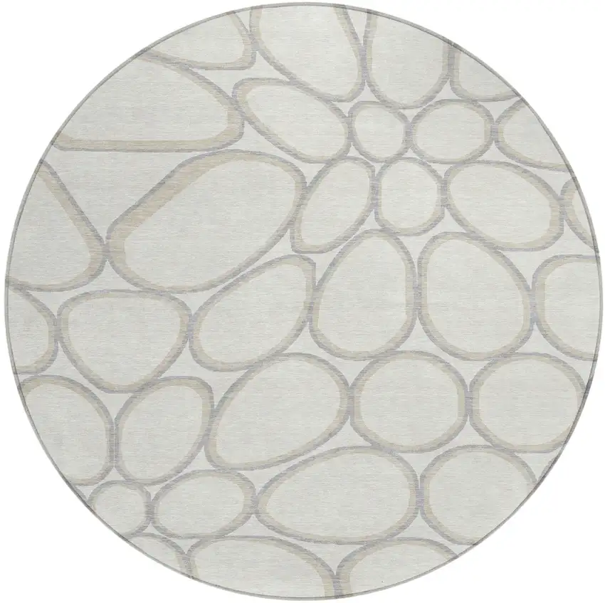 8' Ivory And Gray Round Abstract Washable Indoor Outdoor Area Rug Photo 2