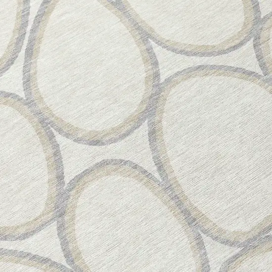 8' Ivory And Gray Round Abstract Washable Indoor Outdoor Area Rug Photo 8