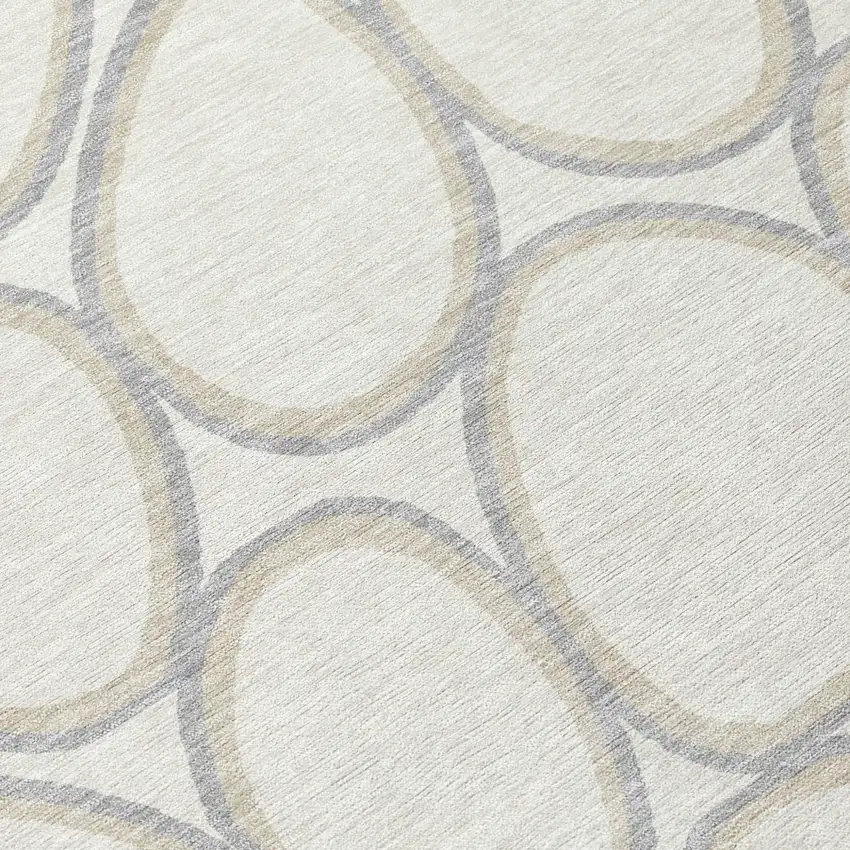 8' Ivory And Gray Round Abstract Washable Indoor Outdoor Area Rug Photo 8
