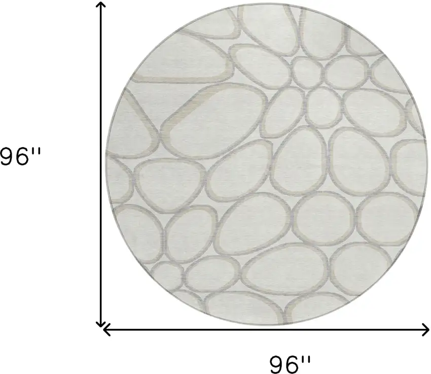 8' Ivory And Gray Round Abstract Washable Indoor Outdoor Area Rug Photo 3