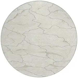 Photo of 8' Ivory And Gray Round Abstract Washable Indoor Outdoor Area Rug