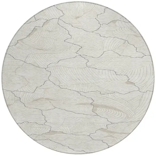 8' Ivory And Gray Round Abstract Washable Indoor Outdoor Area Rug Photo 6