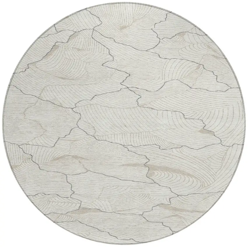 8' Ivory And Gray Round Abstract Washable Indoor Outdoor Area Rug Photo 6