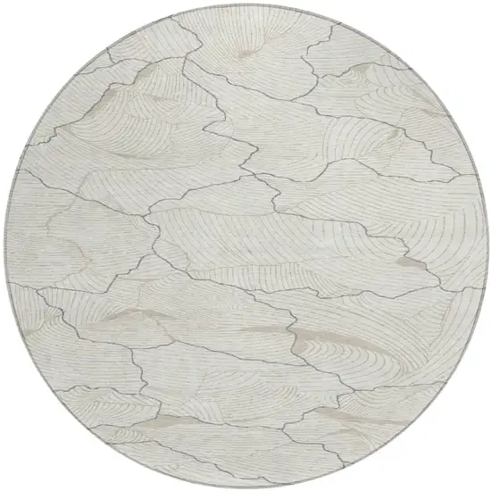 8' Ivory And Gray Round Abstract Washable Indoor Outdoor Area Rug Photo 2