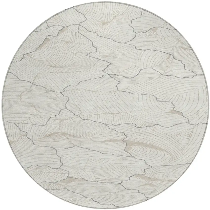 8' Ivory And Gray Round Abstract Washable Indoor Outdoor Area Rug Photo 2