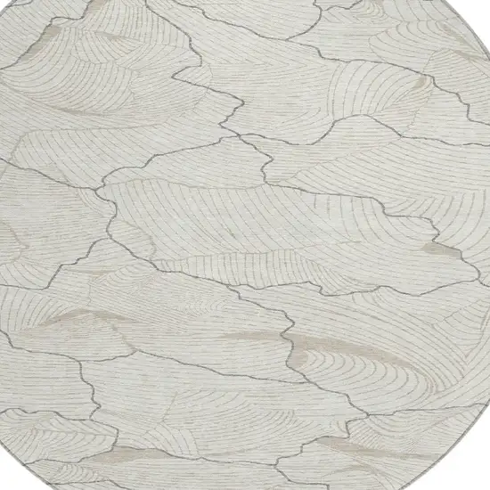 8' Ivory And Gray Round Abstract Washable Indoor Outdoor Area Rug Photo 5
