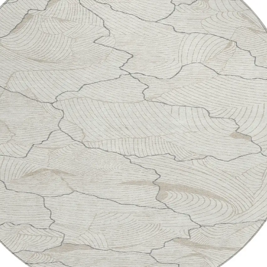 8' Ivory And Gray Round Abstract Washable Indoor Outdoor Area Rug Photo 5