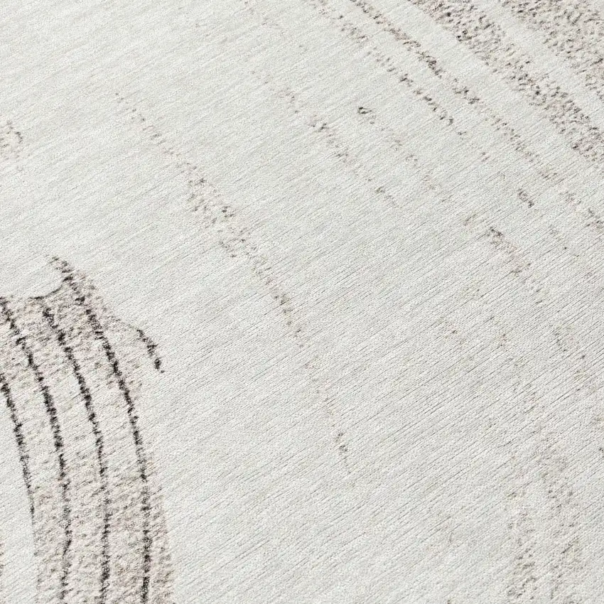 8' Ivory And Gray Round Abstract Washable Indoor Outdoor Area Rug Photo 9