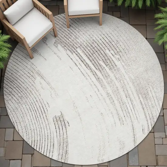 8' Ivory And Gray Round Abstract Washable Indoor Outdoor Area Rug Photo 6