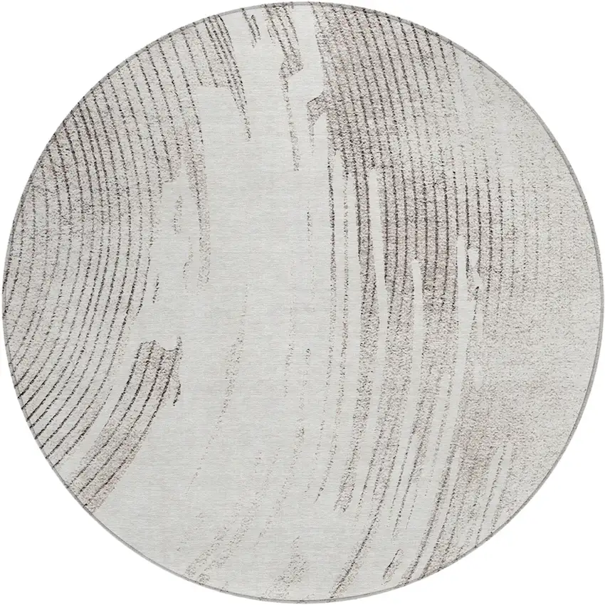 8' Ivory And Gray Round Abstract Washable Indoor Outdoor Area Rug Photo 1