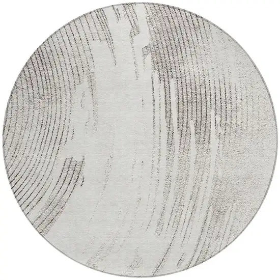 8' Ivory And Gray Round Abstract Washable Indoor Outdoor Area Rug Photo 4