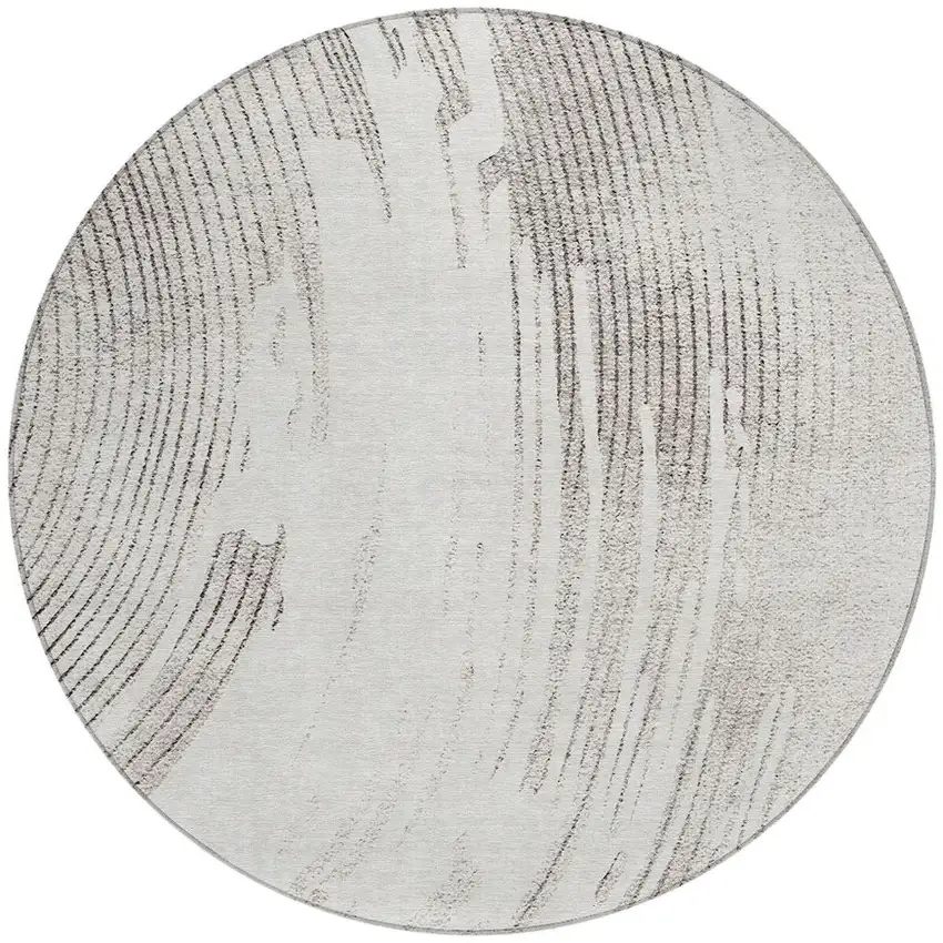 8' Ivory And Gray Round Abstract Washable Indoor Outdoor Area Rug Photo 4