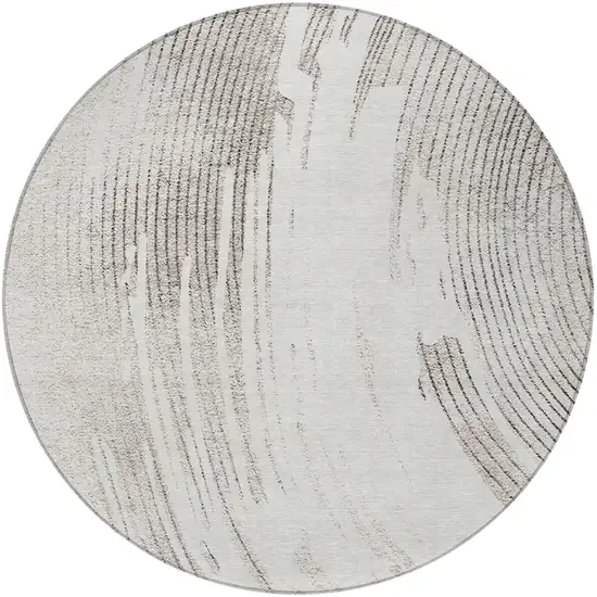 8' Ivory And Gray Round Abstract Washable Indoor Outdoor Area Rug Photo 3