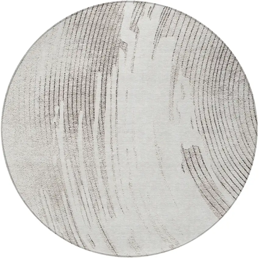 8' Ivory And Gray Round Abstract Washable Indoor Outdoor Area Rug Photo 3