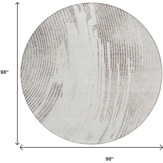 8' Ivory And Gray Round Abstract Washable Indoor Outdoor Area Rug Photo 8