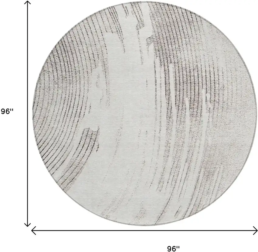 8' Ivory And Gray Round Abstract Washable Indoor Outdoor Area Rug Photo 8