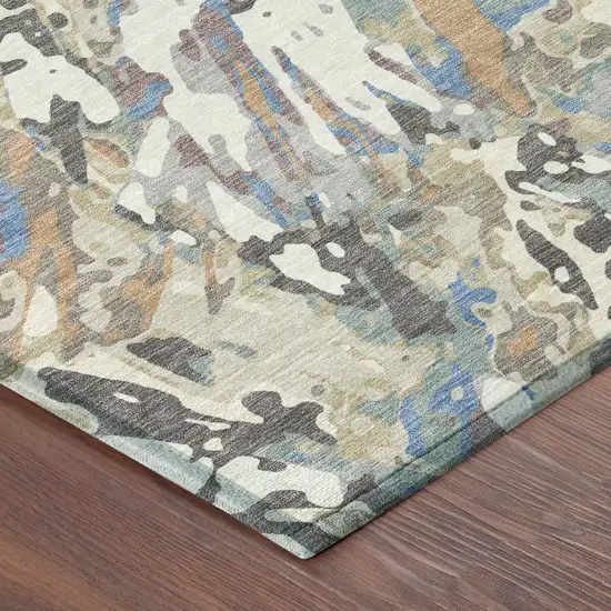 8' Ivory And Gray Round Abstract Washable Indoor Outdoor Area Rug Photo 6