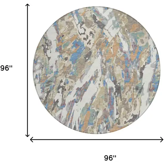 8' Ivory And Gray Round Abstract Washable Indoor Outdoor Area Rug Photo 8