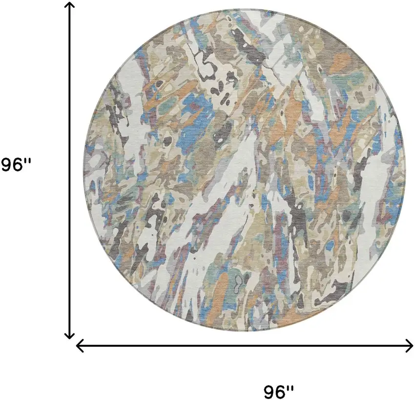 8' Ivory And Gray Round Abstract Washable Indoor Outdoor Area Rug Photo 8