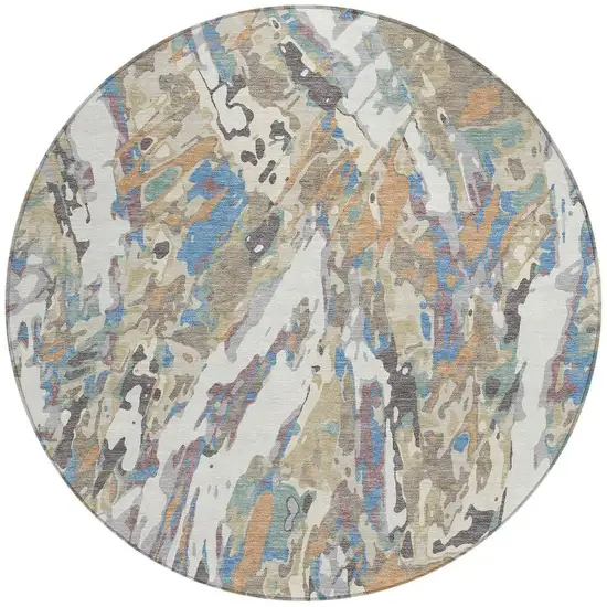 8' Ivory And Gray Round Abstract Washable Indoor Outdoor Area Rug Photo 3