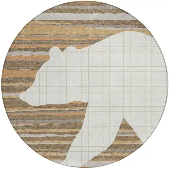 8' Ivory And Gray Round Abstract Washable Indoor Outdoor Area Rug Photo 4