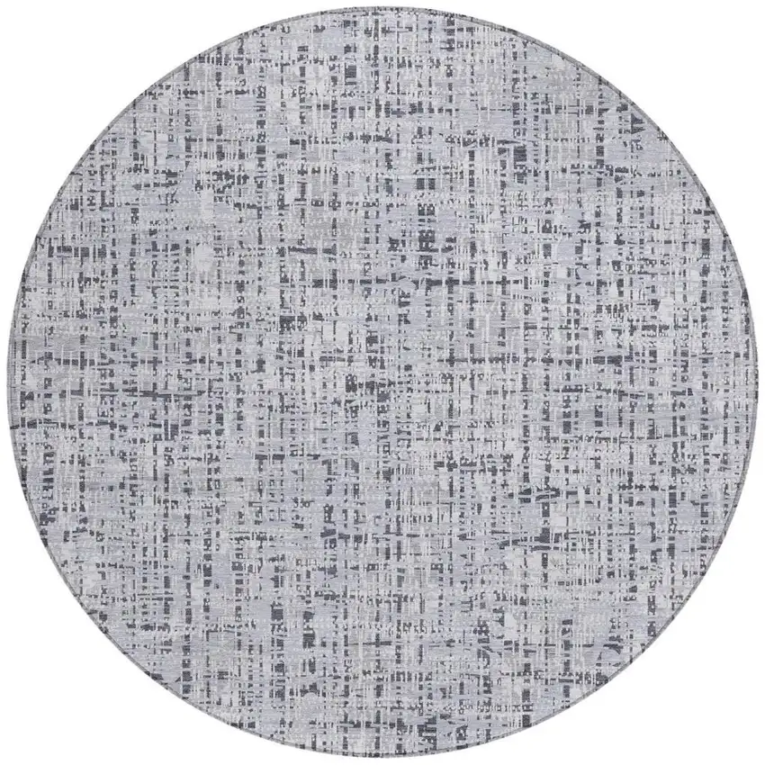 8' Ivory And Gray Round Abstract Washable Indoor Outdoor Area Rug Photo 4