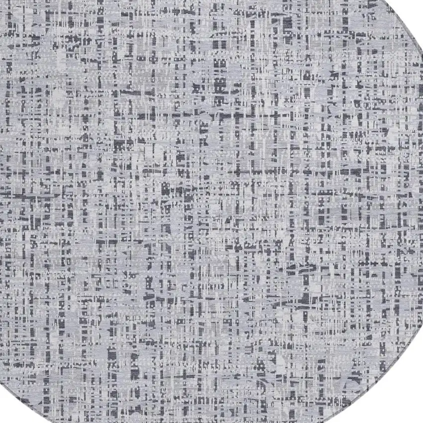 8' Ivory And Gray Round Abstract Washable Indoor Outdoor Area Rug Photo 3