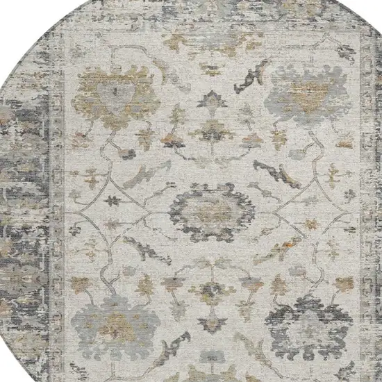 8' Ivory And Gray Round Floral Washable Indoor Outdoor Area Rug Photo 4