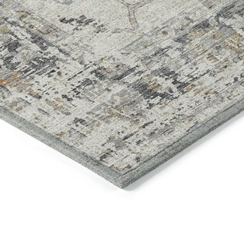 8' Ivory And Gray Round Floral Washable Indoor Outdoor Area Rug Photo 7