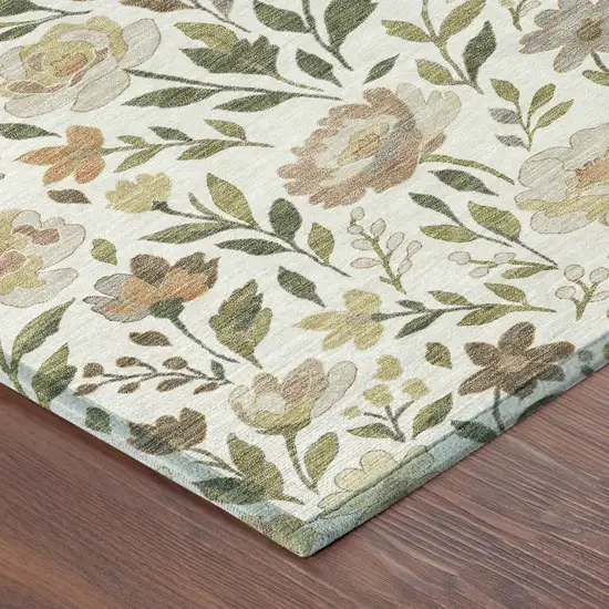 8' Ivory And Gray Round Floral Washable Indoor Outdoor Area Rug Photo 6