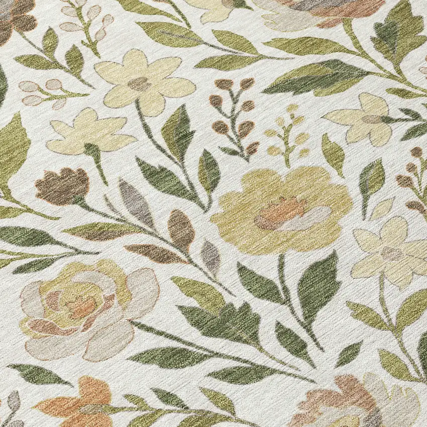 8' Ivory And Gray Round Floral Washable Indoor Outdoor Area Rug Photo 7