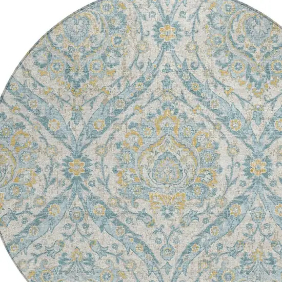 8' Ivory And Gray Round Floral Washable Indoor Outdoor Area Rug Photo 3