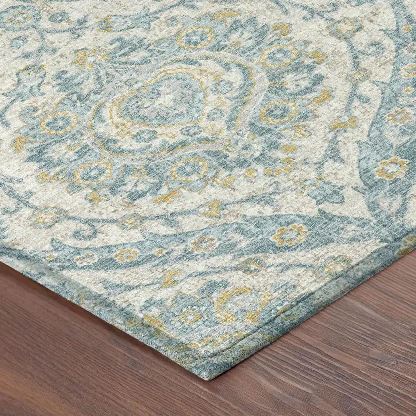 8' Ivory And Gray Round Floral Washable Indoor Outdoor Area Rug Photo 5
