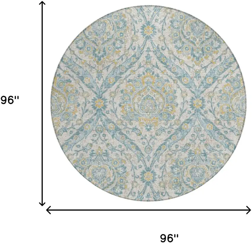 8' Ivory And Gray Round Floral Washable Indoor Outdoor Area Rug Photo 7