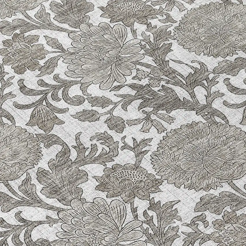 8' Ivory And Gray Round Floral Washable Indoor Outdoor Area Rug Photo 9