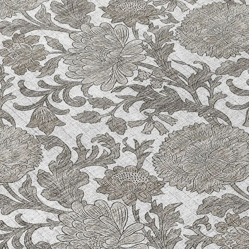 8' Ivory And Gray Round Floral Washable Indoor Outdoor Area Rug Photo 9