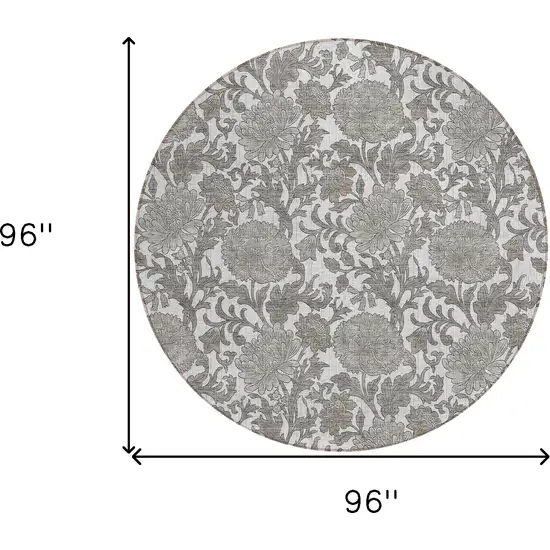 8' Ivory And Gray Round Floral Washable Indoor Outdoor Area Rug Photo 3