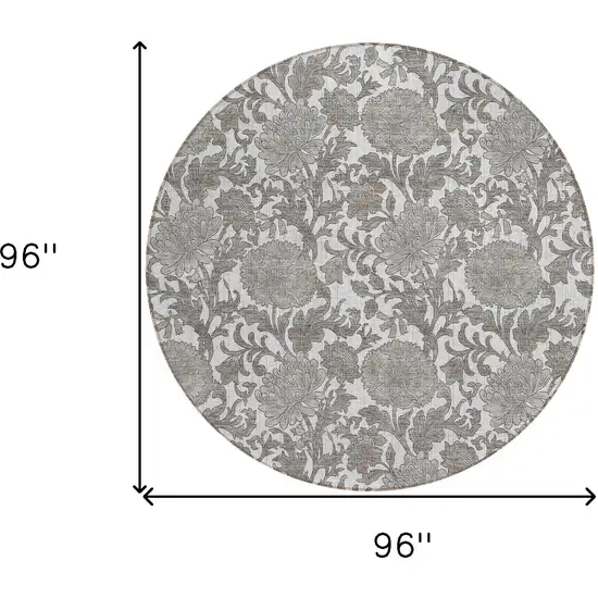 8' Ivory And Gray Round Floral Washable Indoor Outdoor Area Rug Photo 3