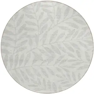 Photo of 8' Ivory And Gray Round Floral Washable Indoor Outdoor Area Rug